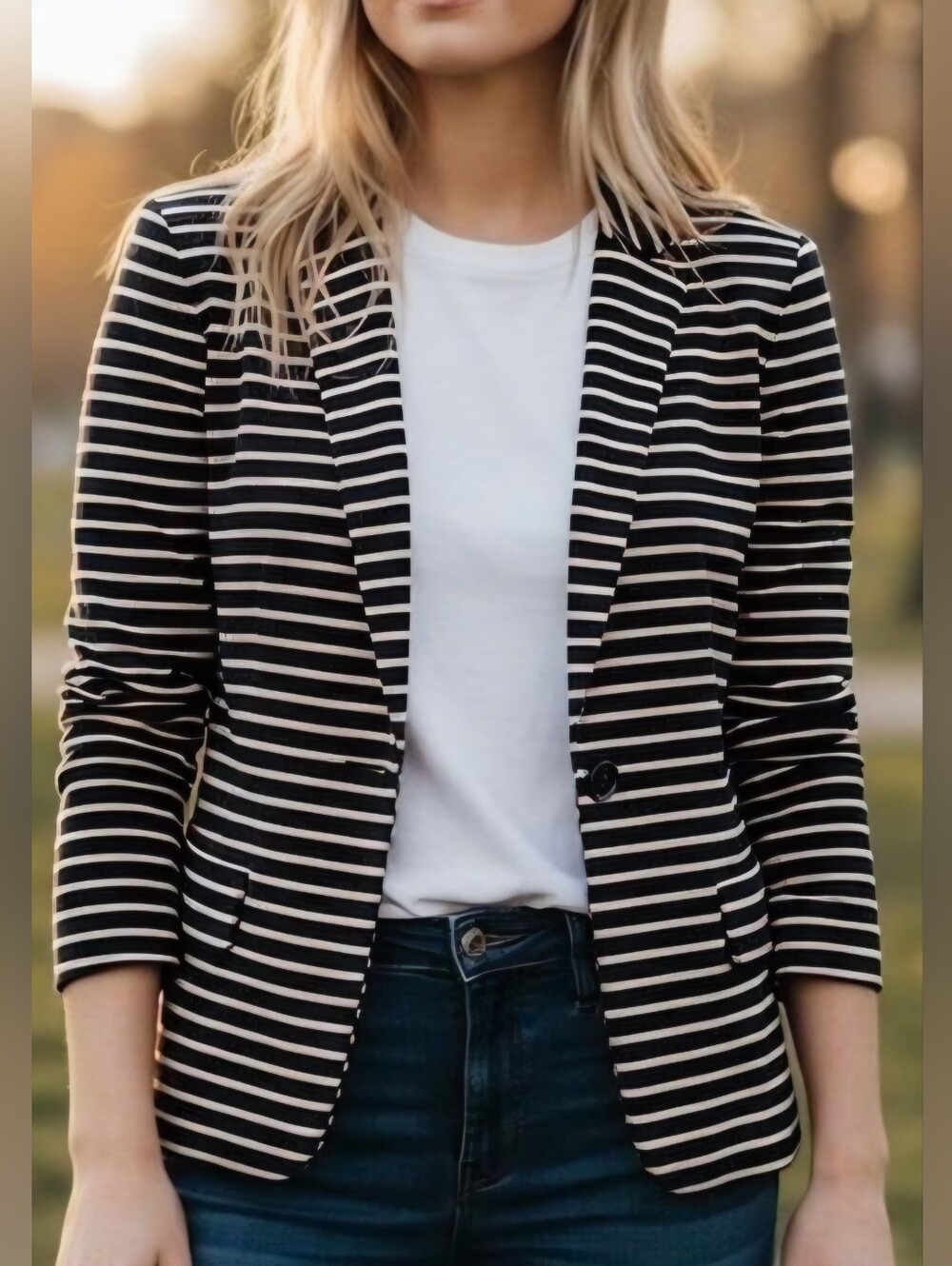 Banana Republic Black and Cream Striped Blazer